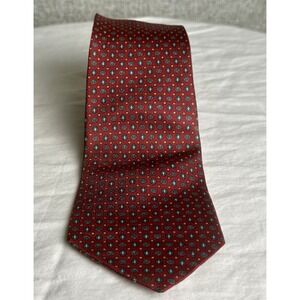 Isaco Vintage Red Bergundy Italian Silk Tie Blue Small Medallion Academia Retro